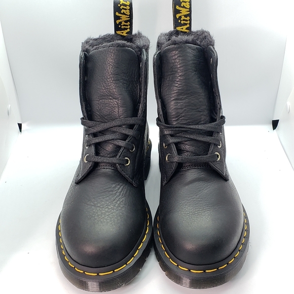 Dr. Martens 1460 Pascal Faux Fur Lined Lace Up Boots Black Leather Women Size 8 - Picture 7 of 12
